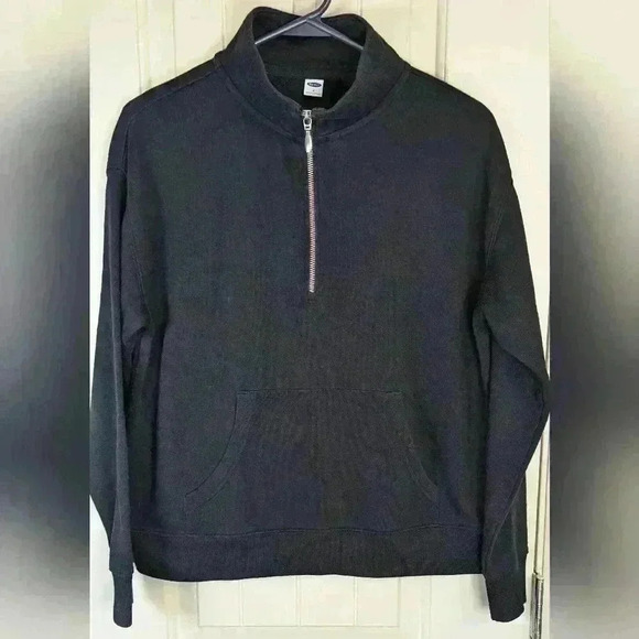 Old Navy Women's Black Quarter Zip Mock-Neck Fleece Sweatshirt Size Small - Picture 1 of 7